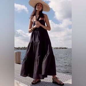 Anthropologie Charlie Holiday Isabella Tiered Black Maxi Dress
